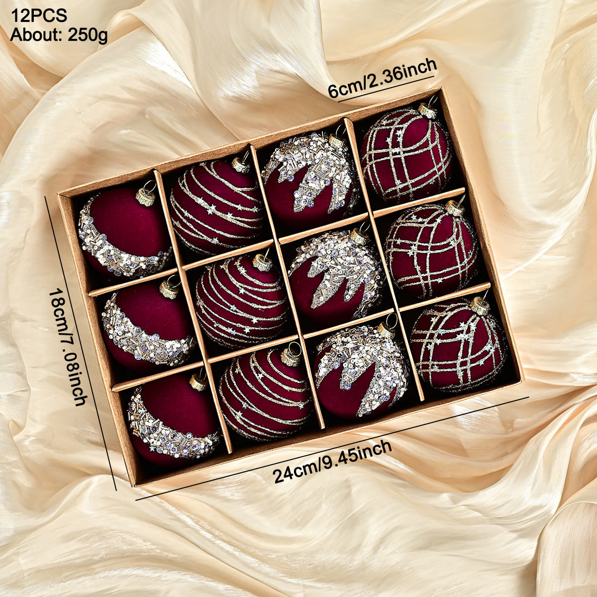 Velvet Christmas Balls 12PCS(2.36 inches/ 6 cm)