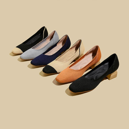 Women Wide Toe Box Chunky Heel Slip On Shoes