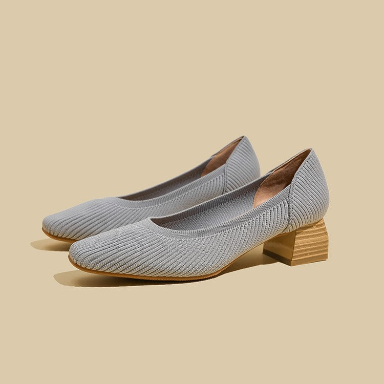 Women Wide Toe Box Chunky Heel Slip On Shoes