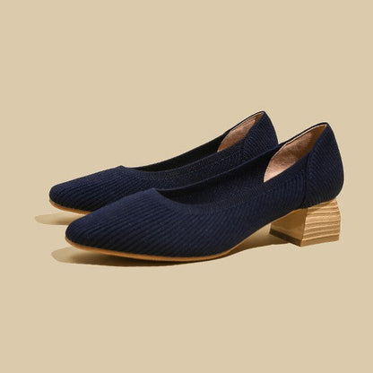 Women Wide Toe Box Chunky Heel Slip On Shoes