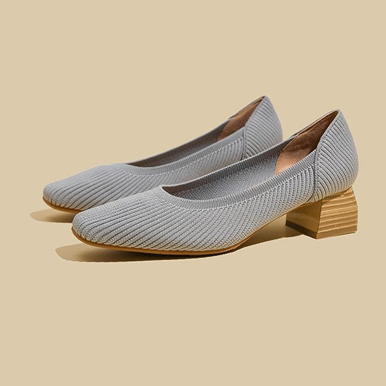 Women Wide Toe Box Chunky Heel Slip On Shoes